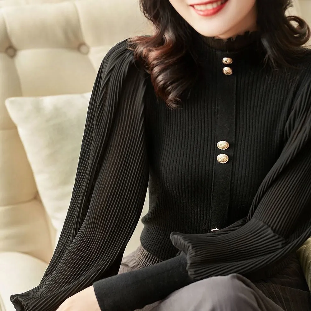Elegant Chiffon Sleeved Sweater