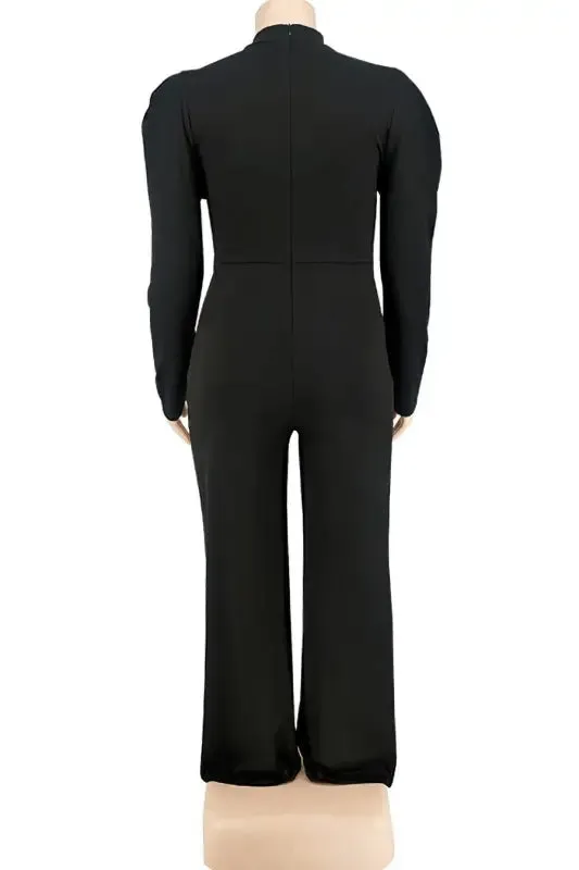 Plus Size In The Office Stretch Bow Zip-Up Jumpsuit