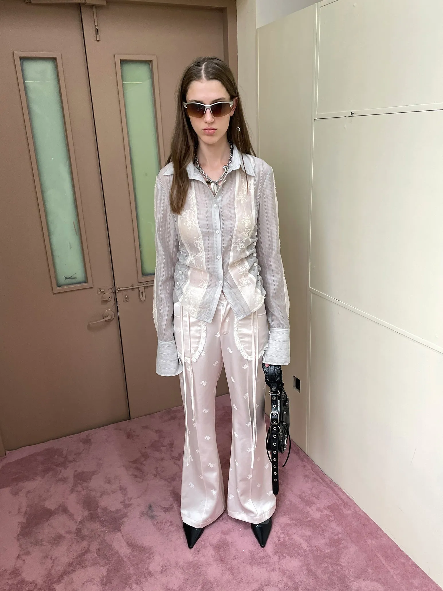 Sheer Lace Embroidery Feminine Shirt