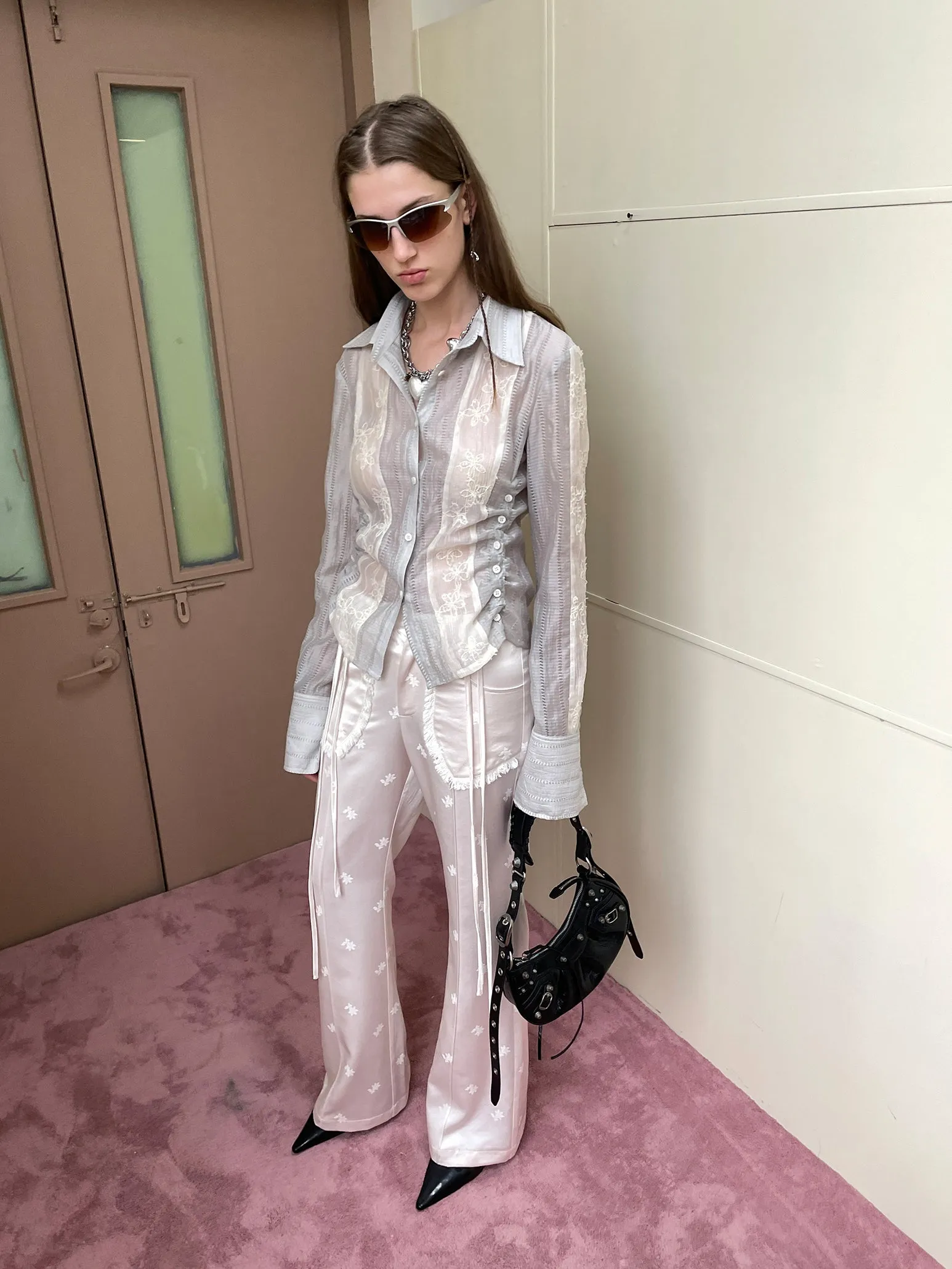 Sheer Lace Embroidery Feminine Shirt