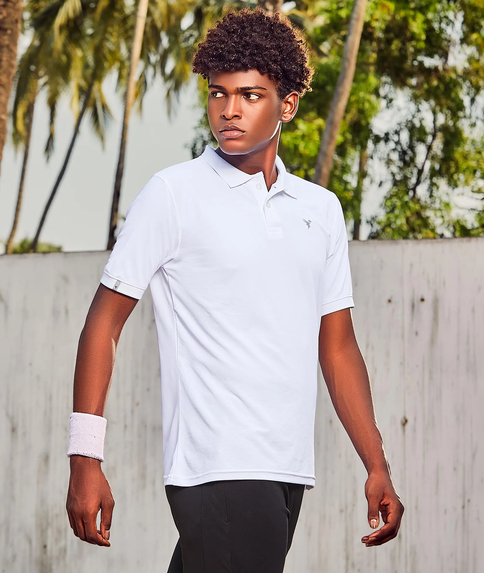 TechnoSport Polo Neck Half Sleeve Dry Fit T Shirt for Men OR-11 (White)