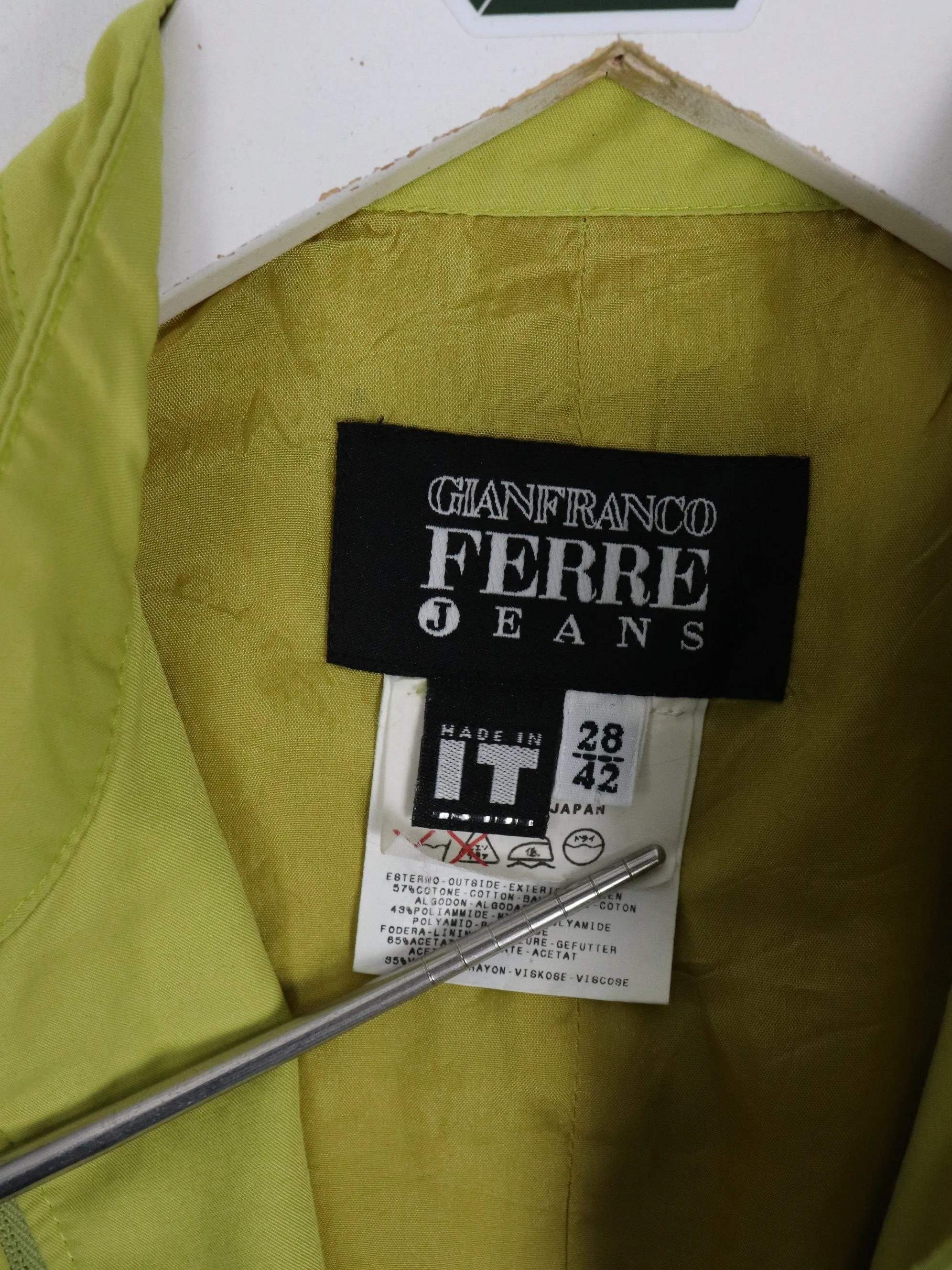 Vintage Gianfranco Ferre Jeans Vest Womens 28 XS/S Yellow Windbreaker