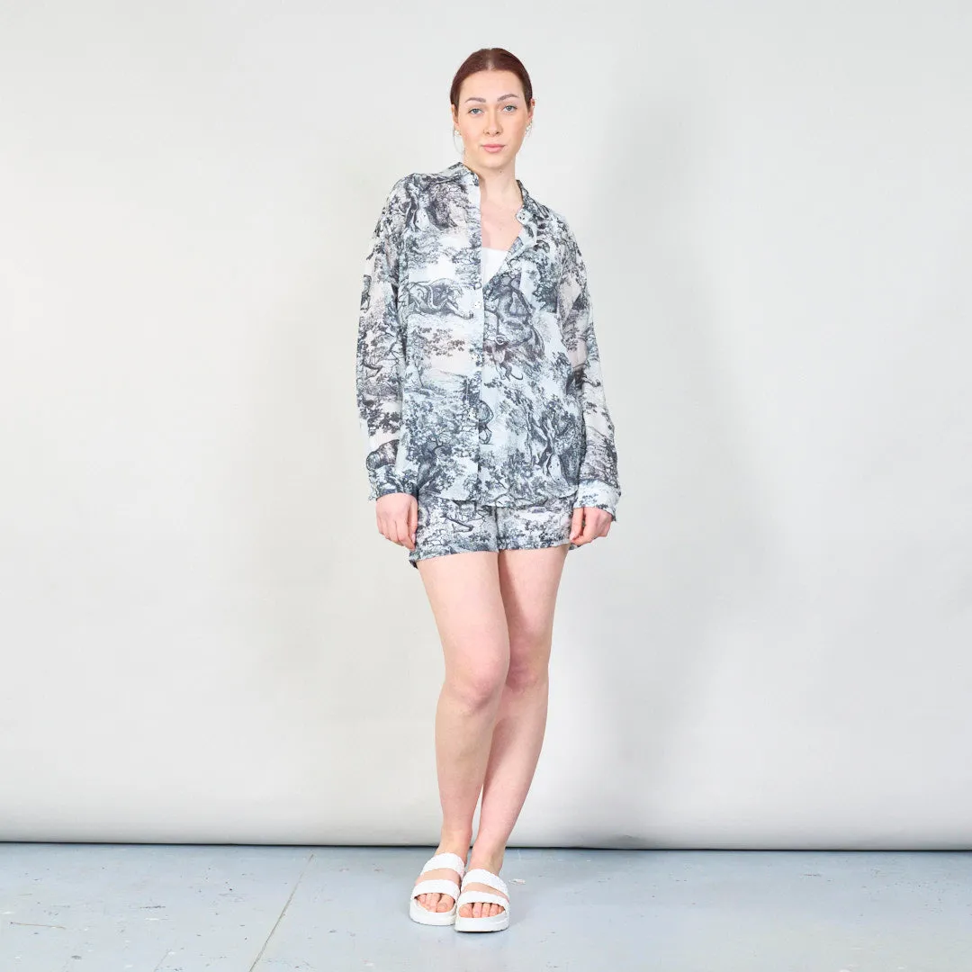 Vintage toile print shirt and shorts set wholesale